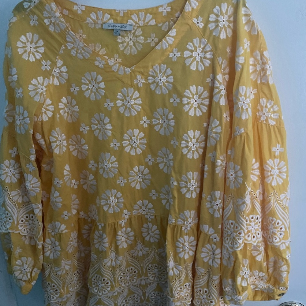 John Mark Sunflower Embroidered Top